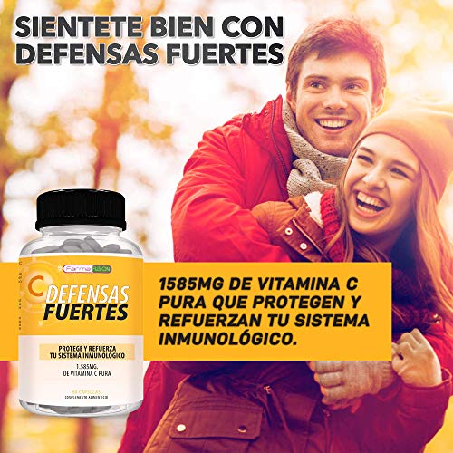 Vitamina C Pura 1.585mg | Protege y refuerza el sistema inmunológico | Defensas fuertes | Aporta energía y vitalidad | Acción antioxidante | 60 cápsulas