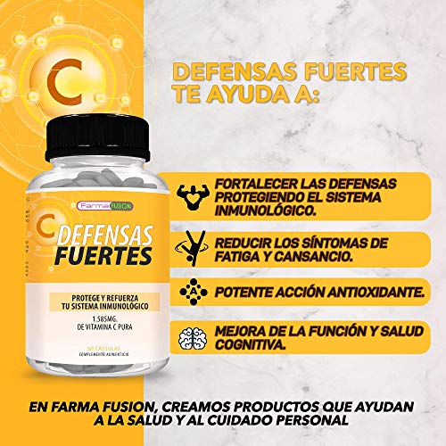 Vitamina C Pura 1.585mg | Protege y refuerza el sistema inmunológico | Defensas fuertes | Aporta energía y vitalidad | Acción antioxidante | 60 cápsulas