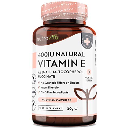 Vitamina E Natural 400 UI (D-Alfa-Tocoferol) - 90 Cápsulas Veganas - Altamente Absorbible - Suministro Para 3 Meses - Protege Las Células Del Estrés Oxidativo