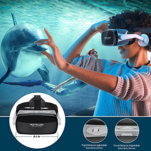 VOGMOGO Gafas 3D VR Gafas de Realidad Virtual, Regalo San Valentin, Gafas VR Visión Panorámico 360 Grado Película 3D Juego Immersivo para Móviles 4.7-6.6 Pulgada Android y Apple (Gafas con Auricular)