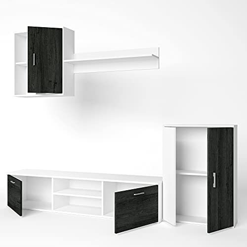 VS Venta-stock Mueble salón Comedor módulo bajo módulo Colgante y Armario Color Blanco y Negro 180x220 cm