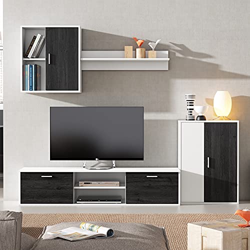 VS Venta-stock Mueble salón Comedor módulo bajo módulo Colgante y Armario Color Blanco y Negro 180x220 cm