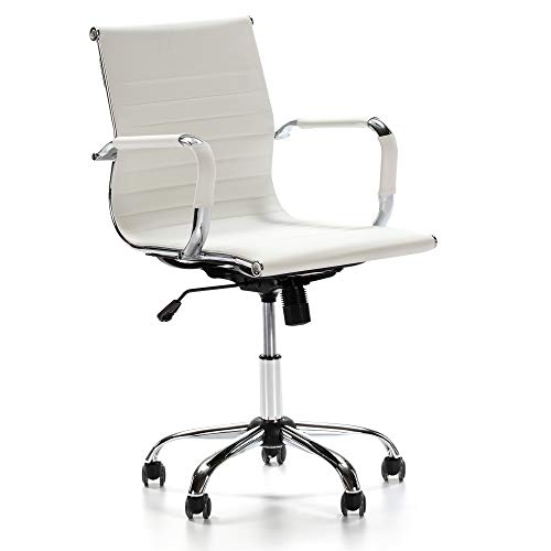 VS Venta-stock Sillón de Oficina Croma reclinable Blanco, Piel sintética, Silla ejecutiva con reposabrazos y conjín engrosados, Altura Ajustable, Diseño ergonómico