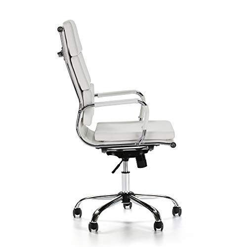 VS Venta-stock Sillón de Oficina Morgan reclinable Blanco, Piel sintética, Silla ejecutiva con reposacabezas y conjín engrosados, Altura Ajustable, Diseño ergonómico