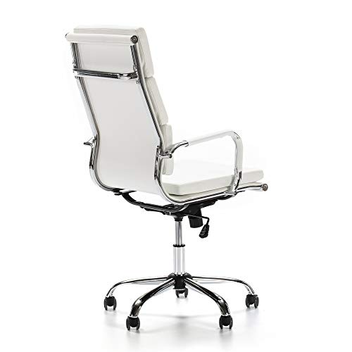 VS Venta-stock Sillón de Oficina Morgan reclinable Blanco, Piel sintética, Silla ejecutiva con reposacabezas y conjín engrosados, Altura Ajustable, Diseño ergonómico