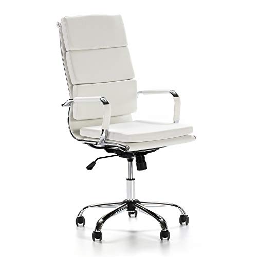 VS Venta-stock Sillón de Oficina Morgan reclinable Blanco, Piel sintética, Silla ejecutiva con reposacabezas y conjín engrosados, Altura Ajustable, Diseño ergonómico