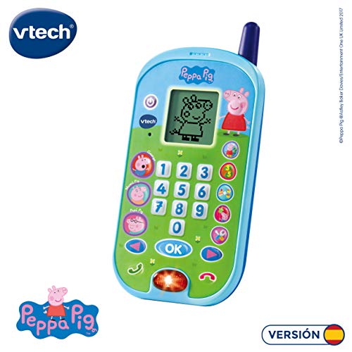 VTech - El teléfono de Peppa Pig, Móvil electrónico interactivo, simula una conversación telefónica, Voces de todos los personajes de la familia, actividades y animaciones, Talla única (3480-523122)