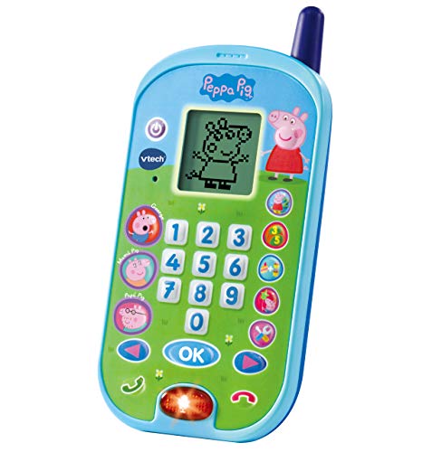 VTech - El teléfono de Peppa Pig, Móvil electrónico interactivo, simula una conversación telefónica, Voces de todos los personajes de la familia, actividades y animaciones, Talla única (3480-523122)