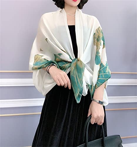 WEIGEER Silk Scarf Women Chiffon Shawl Lotus Scarf Neckerchief Long Head Wrap Thin Scarf Beach Women Hijab Belt Vintage Bridal Shawl Binder Chiffon Scarf Colorful Cloth White Green180*90CM