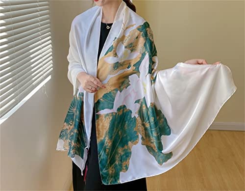 WEIGEER Silk Scarf Women Chiffon Shawl Lotus Scarf Neckerchief Long Head Wrap Thin Scarf Beach Women Hijab Belt Vintage Bridal Shawl Binder Chiffon Scarf Colorful Cloth White Green180*90CM