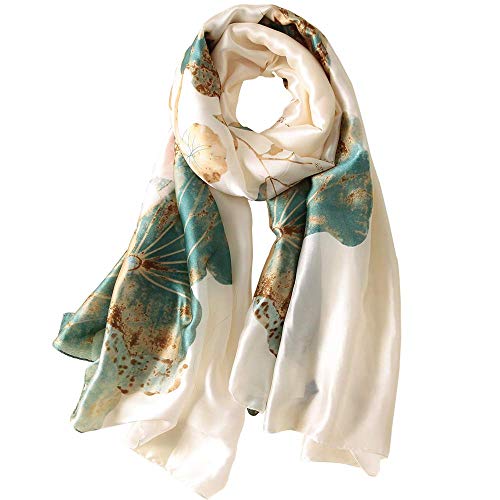 WEIGEER Silk Scarf Women Chiffon Shawl Lotus Scarf Neckerchief Long Head Wrap Thin Scarf Beach Women Hijab Belt Vintage Bridal Shawl Binder Chiffon Scarf Colorful Cloth White Green180*90CM