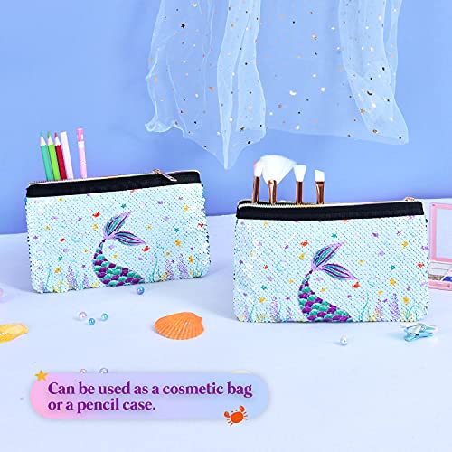 WERNNSAI Mochila con Cordón de Sirena - 10 Piezas Lentejuelas Regalo de Sirena para Niñas Bolso de Cosméticos Cuerdas Pulsera Collar Lazos para El Cabello Llavero con Caja de Embalaje