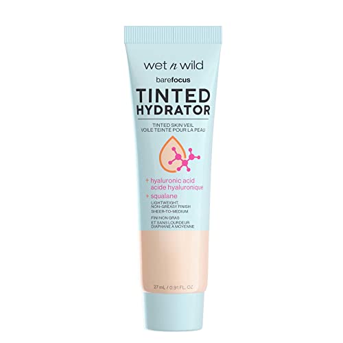 wet n wild, Bare Focus Tinted Hydrator, Crema Hidratante con Color, Piel Luminosa, Cobertura de Ligera a Media, Acabado Semimate, Fórmula Enriquecida con Ácido Hialurónico y Escualano Vegano, Medio