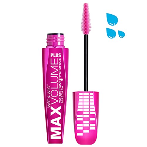 Wet n Wild - Max Volume Plus Mascara Waterproof - Máscara de Pestañas Volumen Negra - Maquillaje Waterproof - Fórmula Enriquecida con Aceite de Coco para Hidratar y Proteger - Amp'd Black - 1 Unidad