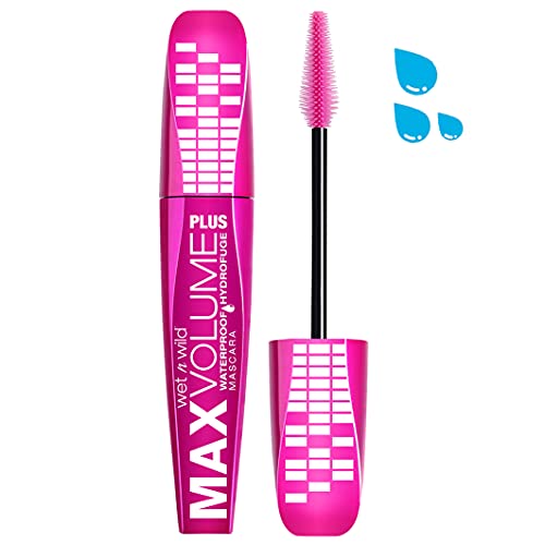 Wet n Wild - Max Volume Plus Mascara Waterproof - Máscara de Pestañas Volumen Negra - Maquillaje Waterproof - Fórmula Enriquecida con Aceite de Coco para Hidratar y Proteger - Amp'd Black - 1 Unidad