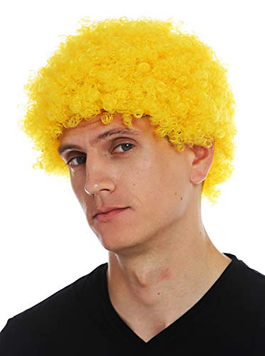 WIG ME UP- MMAM-9M-K3070 Peluca para Mujeres Hombres Carnaval Payaso Afro rizos Cortos densos Cabello Crespo Amarillo