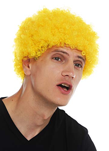 WIG ME UP- MMAM-9M-K3070 Peluca para Mujeres Hombres Carnaval Payaso Afro rizos Cortos densos Cabello Crespo Amarillo