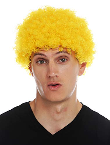 WIG ME UP- MMAM-9M-K3070 Peluca para Mujeres Hombres Carnaval Payaso Afro rizos Cortos densos Cabello Crespo Amarillo