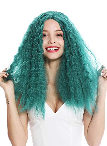 WIG ME UP- YZF-7304-BD peluca mujer pelo largo más voluminoso ondulado rizos raya en medio verde elfo hada