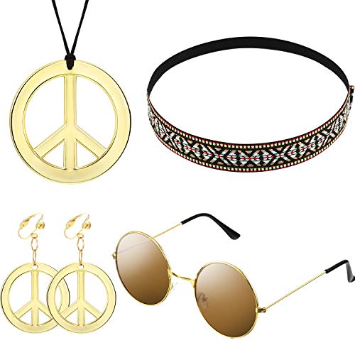 WILLBOND Hippie/Bohemia Costume Set Pace Set, Comprende Occhiali da Sole, Collana e Fascia per Accessori per Feste Anni '60 '70( Stile Bohemien A, 4 Pezzi)'