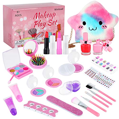 Winload 23 Piezas Set de Maquillaje Niñas, Cosméticos Lavables, Kit de Maquillaje para Niñas, Fiesta Cumpleaños Chicas Mayores de 8 Años, con Bolsa de Cosméticos