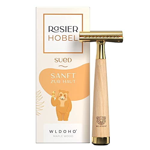 WLDOHO® Maquinilla de Afeitar Clásica - Maquinilla de Doble Filo de Madera de Arce - 5 Cuchillas para el Safety Razor - Sued