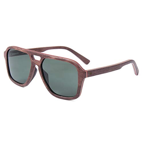 WOLA Gafas de sol de madera para mujer (medianas) y hombre (pequeñas) Wave gafas de madera doble puente nogal M