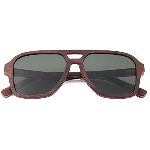 WOLA Gafas de sol de madera para mujer (medianas) y hombre (pequeñas) Wave gafas de madera doble puente nogal M