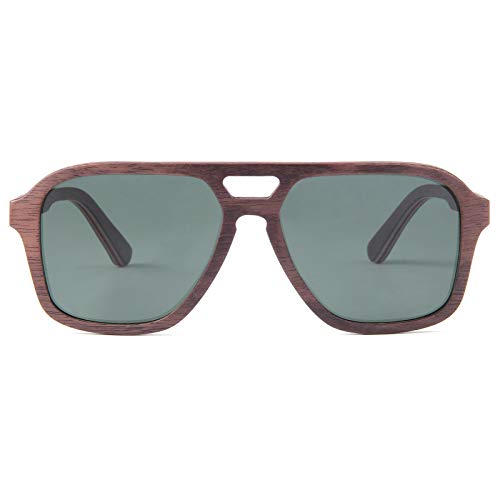 WOLA Gafas de sol de madera para mujer (medianas) y hombre (pequeñas) Wave gafas de madera doble puente nogal M