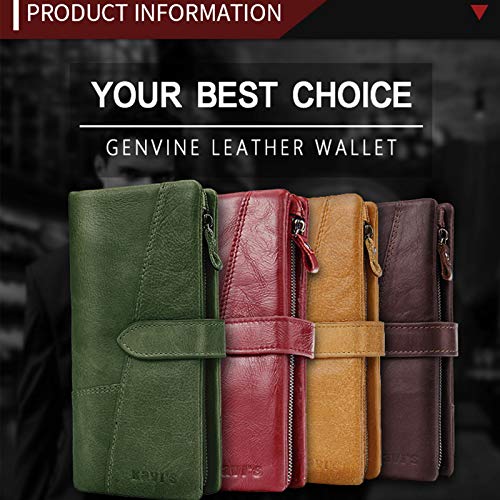 Woman Wallet, Genuine Leather, Fashionable Multi-Function Multi-Card Pocket Wallet, Large Capacity, Long 19 * 9.5 * 3cm (Green)