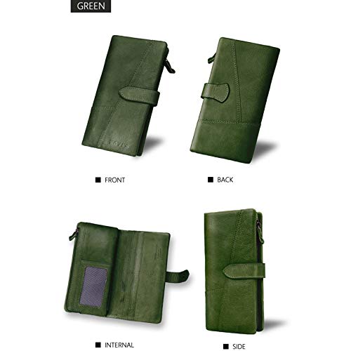 Woman Wallet, Genuine Leather, Fashionable Multi-Function Multi-Card Pocket Wallet, Large Capacity, Long 19 * 9.5 * 3cm (Green)