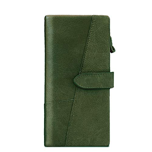 Woman Wallet, Genuine Leather, Fashionable Multi-Function Multi-Card Pocket Wallet, Large Capacity, Long 19 * 9.5 * 3cm (Green)