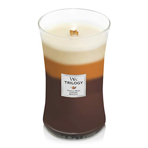 WoodWick Trilogy vela perfumada grande en forma de reloj de arena con Pluswick Innovation, Dulces para el café