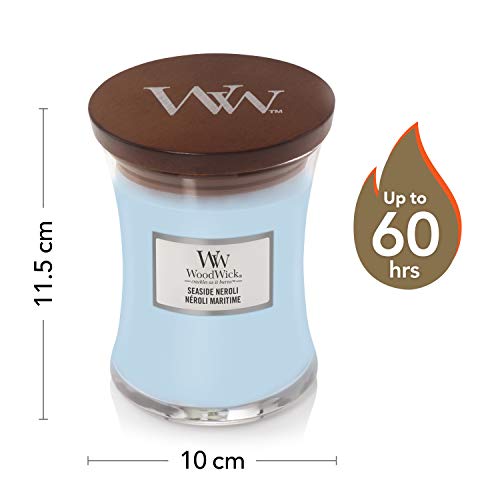 WoodWick Vela perfumada de reloj de arena mediana con mecha agrietada | Seaside Neroli | hasta 60 horas de tiempo de combustión