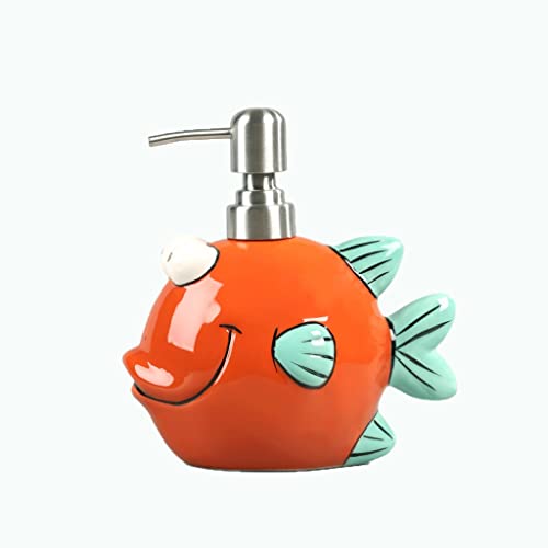 WSZQ Contenedor de jabón 13.5oz / 400 ml Dispensador de jabón de cerámica Sea Animales de mar Jabón de Mano Botella de loción de la Botella for Accesorios de baño de encimera (Pescado) para Regalo