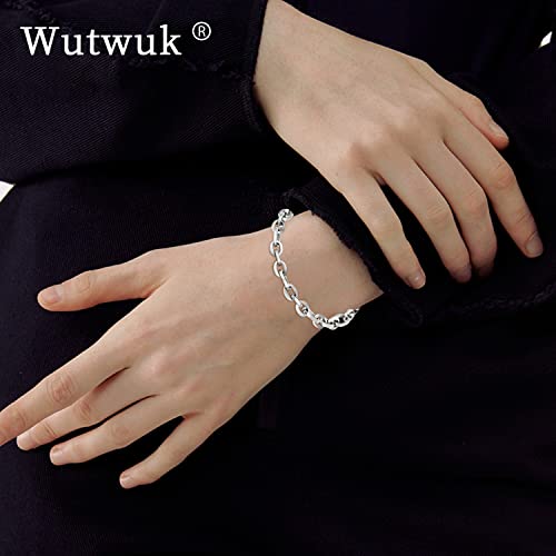 Wutwuk Pulsera Mujer de Acero Inoxidable Pulsera de Cadena Cubana Eslabones de Metal Pulsera para Mujeres Novia Madre Idea Regalo para Cumpleaños Aniversario San Valentín-Plata