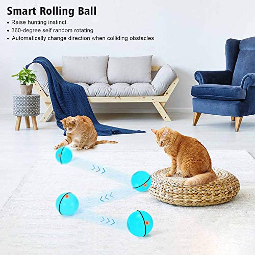 WWVVPET Bola de Gato,Juguete Gato Interactivo para Mascotas,Carga USB Juguetes para Gatos Pelotas,Giratoria Automática de 360 Grados,para Ejercicio Animal Doméstico (Azul)