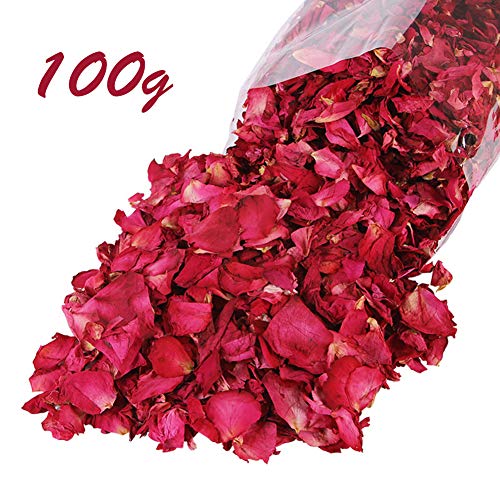 XCOZU 100 Gramos Pétalos de Rosa Naturales Real Secos Pétalos para Baño Pies Boda Confeti DIY Accesorios de Manualidades