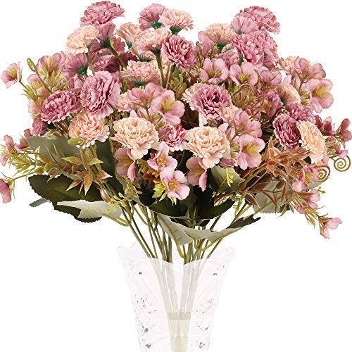 XHXSTORE 4pcs Ramo de Flores Artificiales Claveles de Seda 5 Rama con 11 Flor Peonía Pequeña Vintage Flores Artificiales Decoracion Jarrones para Hogar Boda Centro de Mesa Interior Floral Color Rosa