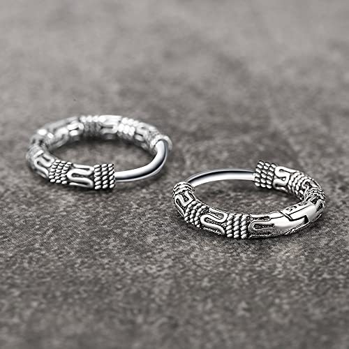 XIAOMAI Pendientes de aro de Plata de Ley 925 Boho Redondos Vintage Negros para Hombres y Mujeres, joyería Gruesa de Moda