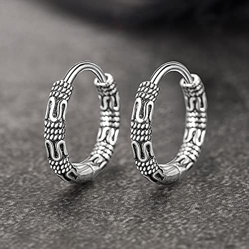 XIAOMAI Pendientes de aro de Plata de Ley 925 Boho Redondos Vintage Negros para Hombres y Mujeres, joyería Gruesa de Moda