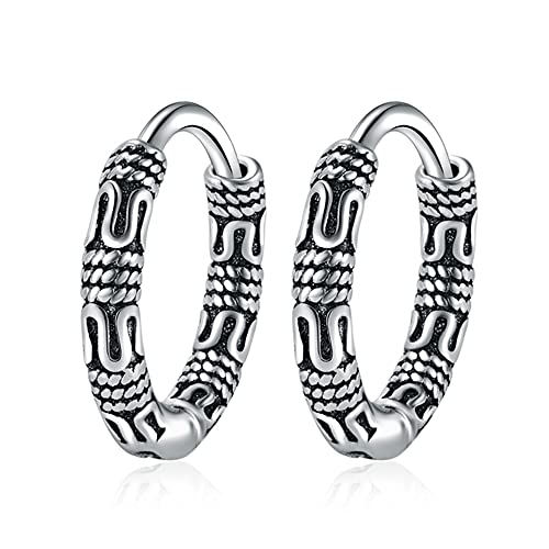 XIAOMAI Pendientes de aro de Plata de Ley 925 Boho Redondos Vintage Negros para Hombres y Mujeres, joyería Gruesa de Moda