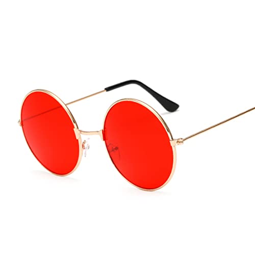 XLZYQ Gafas De Sol Redondas Retro Hombres Mujeres Uv400 Marco De Metal Vintage Gafas De Sol Moda Masculina Femenina, Rojo Jalea