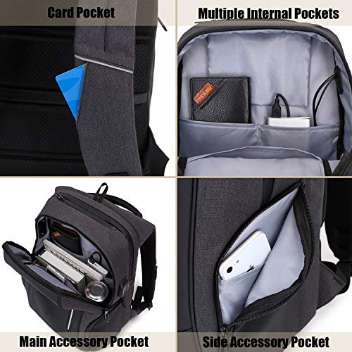 Xnuoyo Mochila Antirrobo de Portátil, 17,3 Pulgada Mochila Ordenador Portatil Resistente al Agua con el Puerto de Carga y Auriculares USB para Hombre Mujer Oficina Trabajo Diario Negocio, Negro