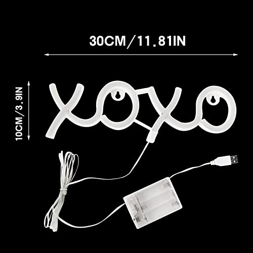 XOXO - Letrero luminoso LED de neón, luz de neón, funciona con pilas y USB, luz nocturna neón, luces de neón para dormitorio, decoración de pared, para fiestas, bodas, cumpleaños (rosa)