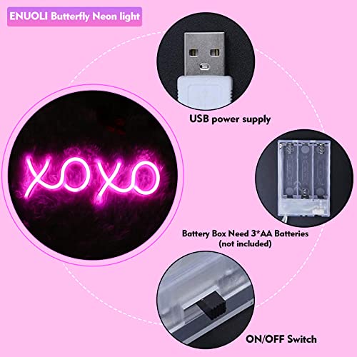 XOXO - Letrero luminoso LED de neón, luz de neón, funciona con pilas y USB, luz nocturna neón, luces de neón para dormitorio, decoración de pared, para fiestas, bodas, cumpleaños (rosa)