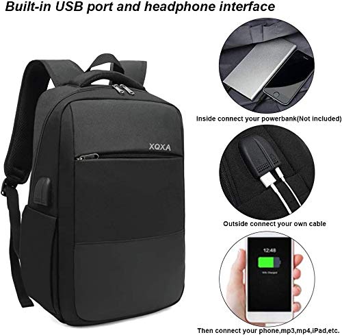 XQXA Mochila para Ordenador portátil con Puerto de Carga USB y Puerto para Auriculares,Mochila Hombre para Estudiantes de Colegio y Universidad, Compatible con portátil de 15,6 Pulgadas