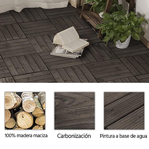 Yaheetech Suelo de Madera 27 Piezas para 2,6 m² Baldosas de Abeto 30 x 30 cm Piso Antideslizantes Terraza Piscina Jardín Patio Balcón Baño Negro