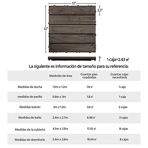 Yaheetech Suelo de Madera 27 Piezas para 2,6 m² Baldosas de Abeto 30 x 30 cm Piso Antideslizantes Terraza Piscina Jardín Patio Balcón Baño Negro