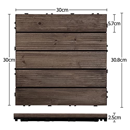 Yaheetech Suelo de Madera 27 Piezas para 2,6 m² Baldosas de Abeto 30 x 30 cm Piso Antideslizantes Terraza Piscina Jardín Patio Balcón Baño Negro